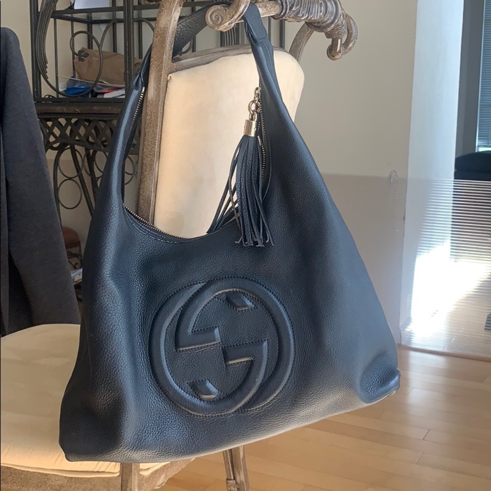 Black leather handbag